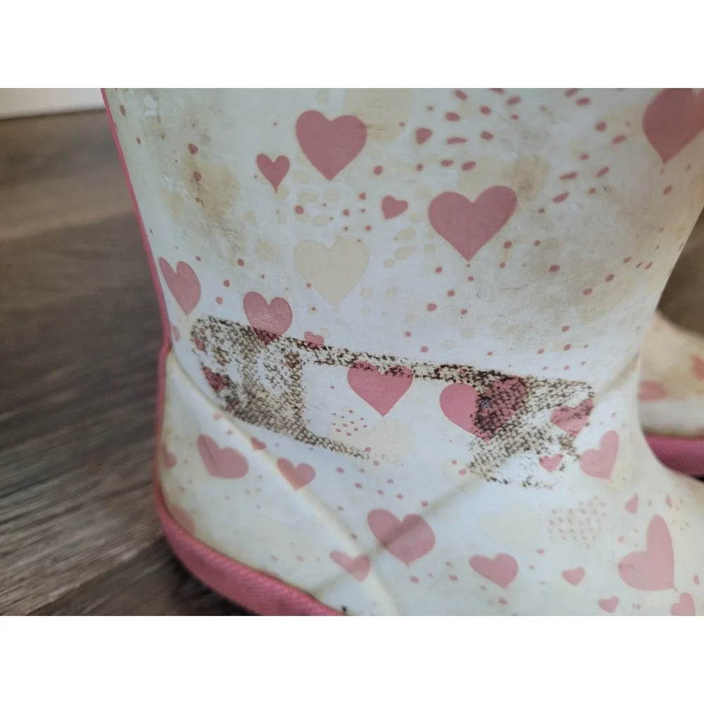 Hunter Kids First Classic Heart Print Rain Boots Pink Cream Toddler US 10 #6